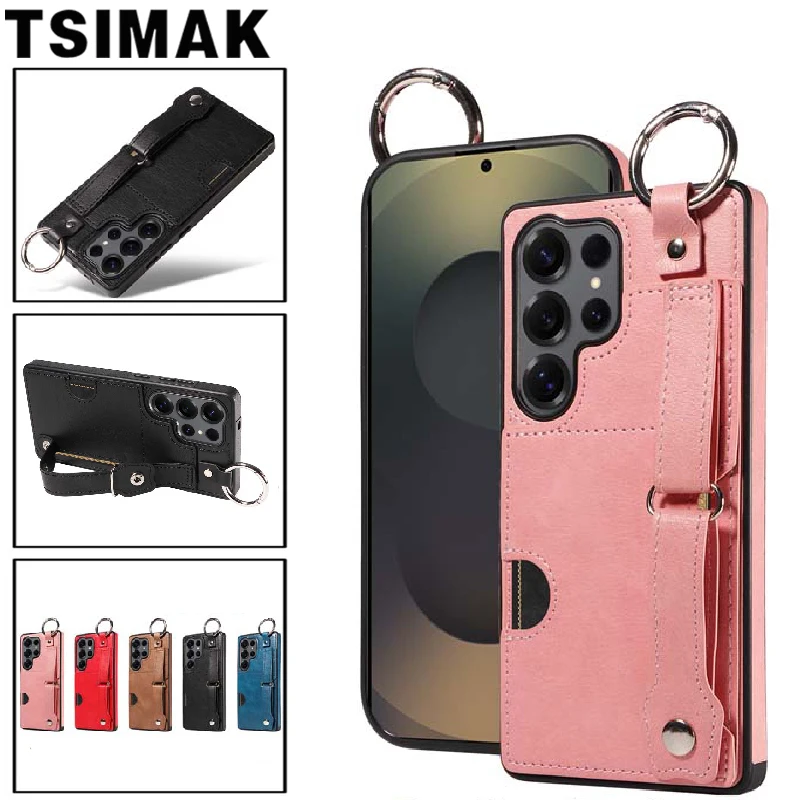 Brieftasche Fall Für Samsung Galaxy S25 Ultra S24 S22 S21 FE S23 A15 A25 A35 A55 A05 A05S Leder Karte Slot Handgelenk Strap Stand Abdeckung
