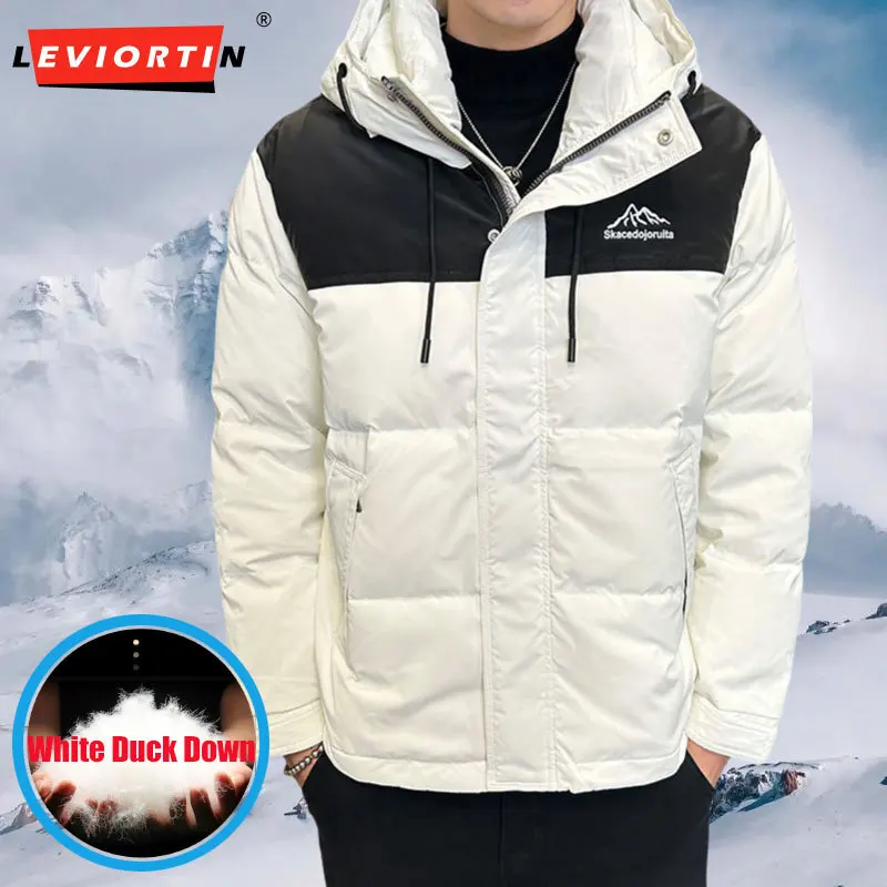 Men Down Jacket Winter Outfit Outdoor Sport Padded Coats Fashion Hooded Thick Warm Windproof Cold Proof White Duck Down Jacket