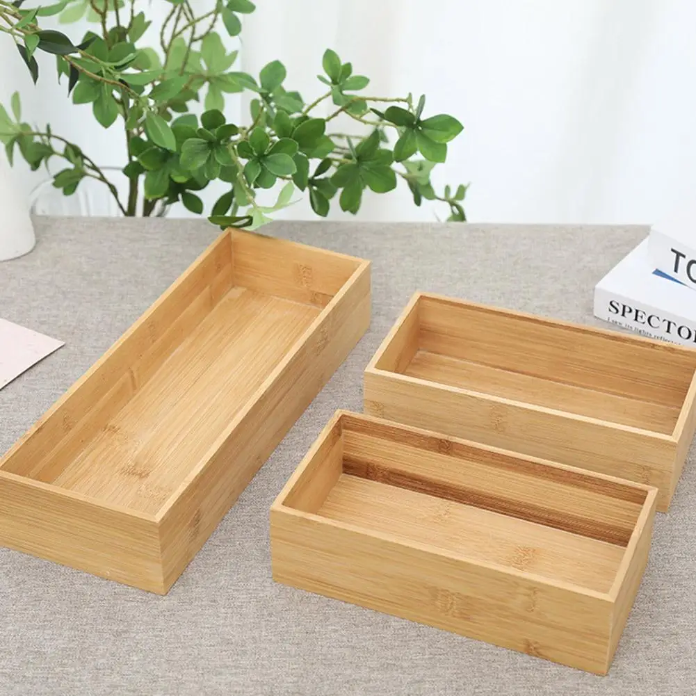 Uncovered Storage Wooden Box For Household Sundries Desktop Cosmetics Multifunctional Bamboo Storage Wooden Box N8W2