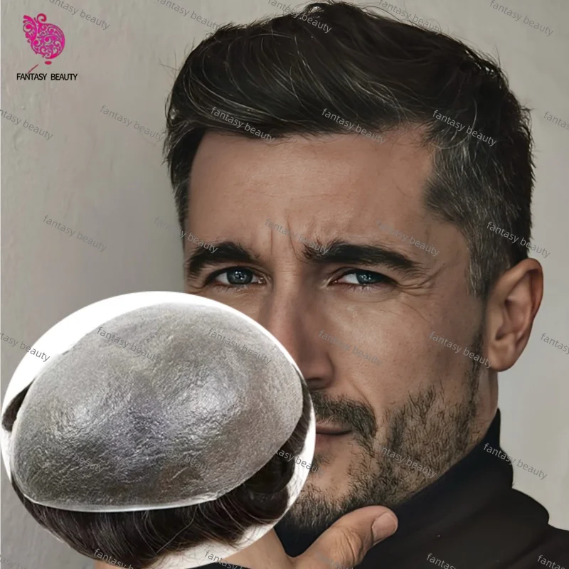 

Серый, черный передний парик V для мужчин 1B40 1B50, настоящие человеческие волосы, тонкая кожа, 0,02 мм, основа из искусственной кожи, обработка парика для мужской облысения