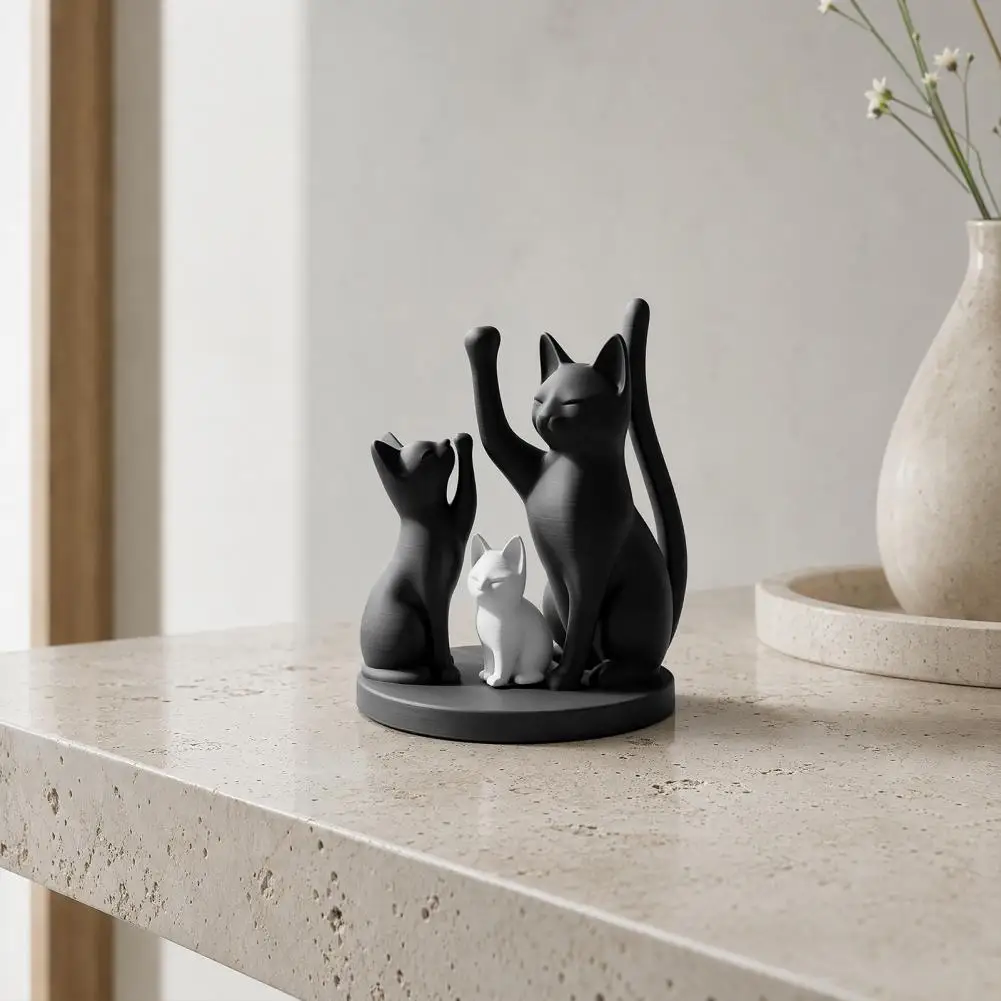 Exquisite Cat Figurine Cute Cat Family Figurine Sculpture 3d Printed Kitten Ornament Modern Tabletop Cat Parents for Lovers
