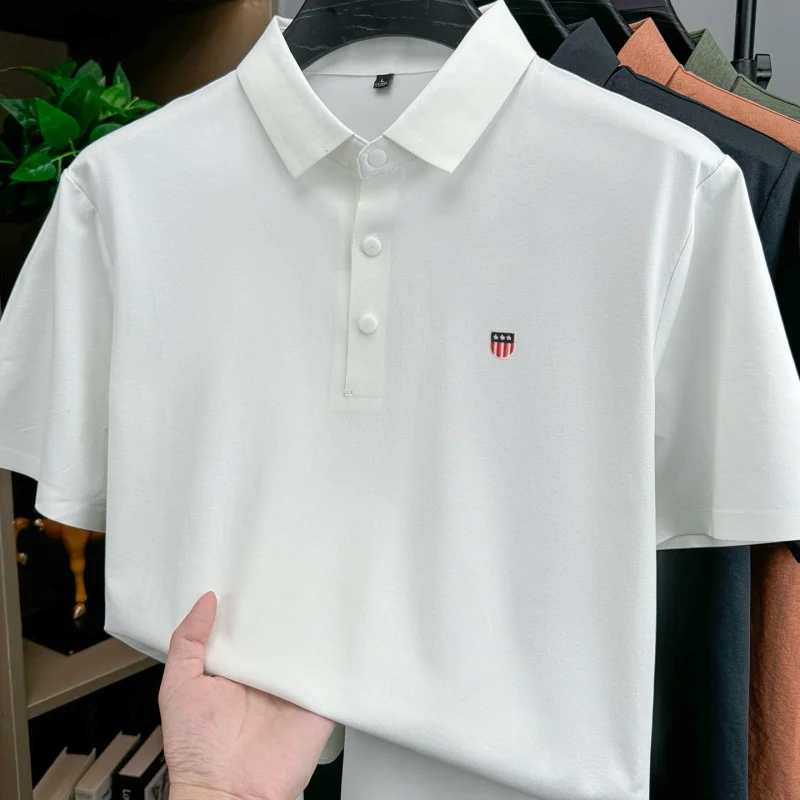 New men's summer 100% pure cotton embroidered pattern simple style short-sleeved T-shirt - lightweight and breathable top