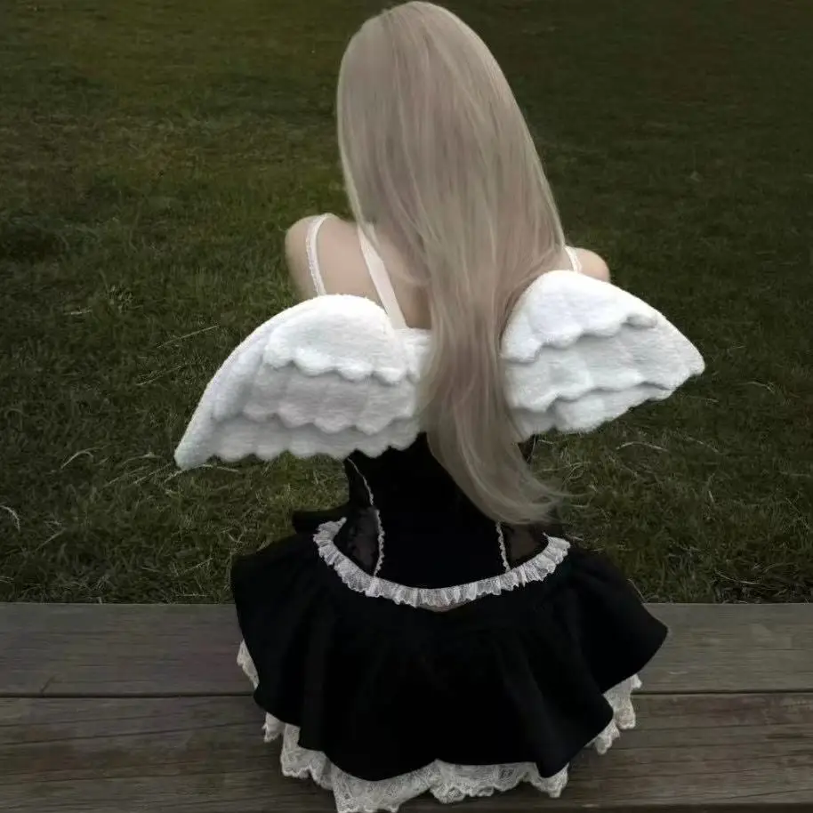 3160 Lolita Angel Wings Backpack Cosplay Wings Plush Casual Bag Cosplay Japanese festival Cute Angel Wings Plush Backpack Kawaii  main image 4