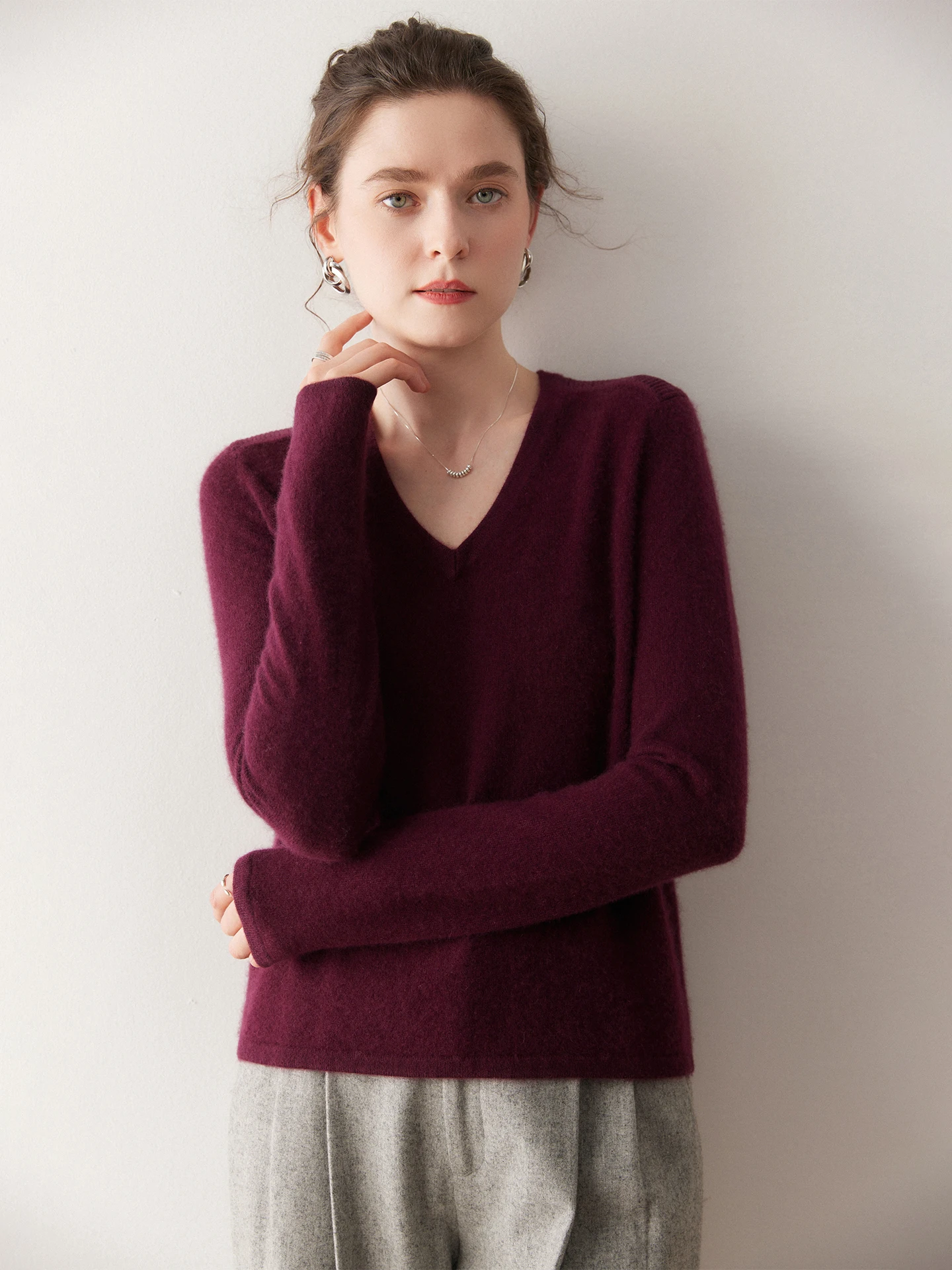 

Women's Camere Sweater V-Ne Long Sve Knitted Warm Slimming Loose Fitting Base Layer Woolen Top Commute Simple Sle