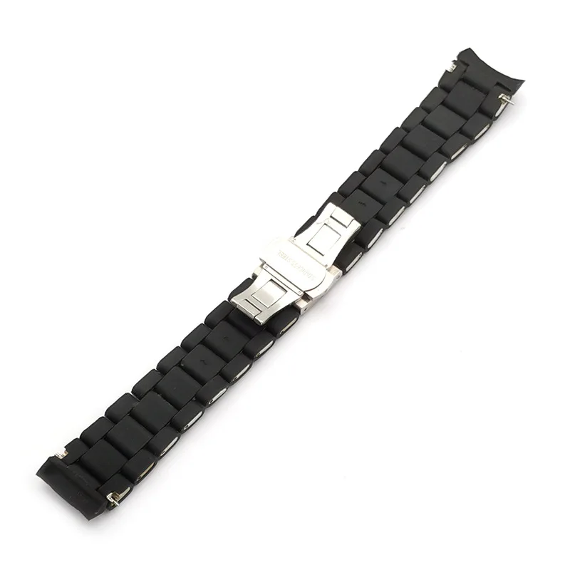 20mm 22mm Rubber Metal Watch Bracelet for Omega Seiko Rolex tissot tudor watchband curved end Butterfly buckle Clasp watch strap