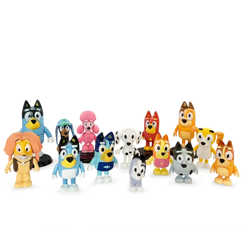 Bingo e Bluey Family Series Anime Action Figure, Mini Bonecas Modelo de PVC, Ornamentos Bonitos, Crianças Decoração de Aniversário Brinquedos, 6 Pcs, 8 Pcs, 14Pcs