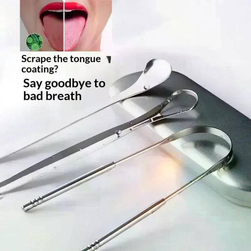Stainless Steel Tongue Scraper Set Reusable Metal Cleaner Oral Hygiene Fresh Breath Adults No Rust Deep Clean