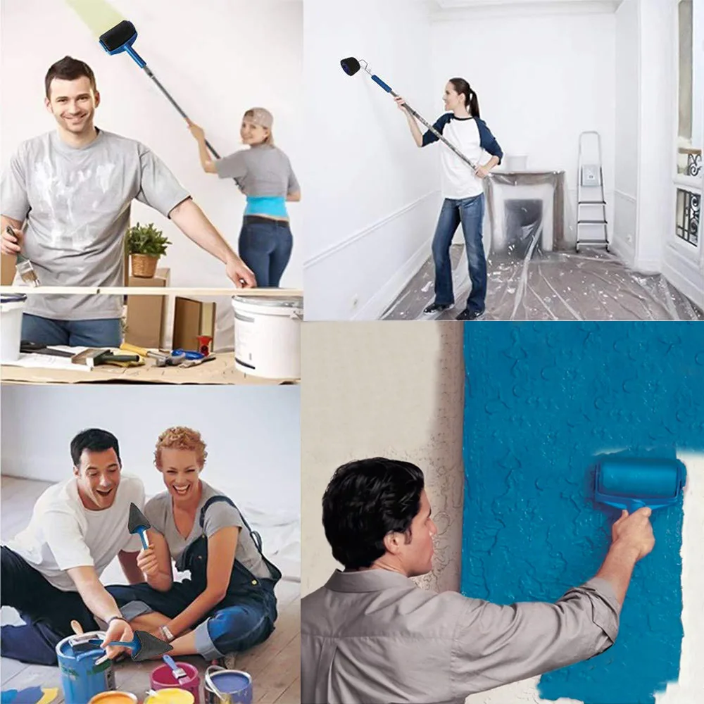 7pc/Set Multifunctional Paint Roller Corner Brush Handle Tools Wall Painting Roll DIY Household Easy to Operate Painting Brushes