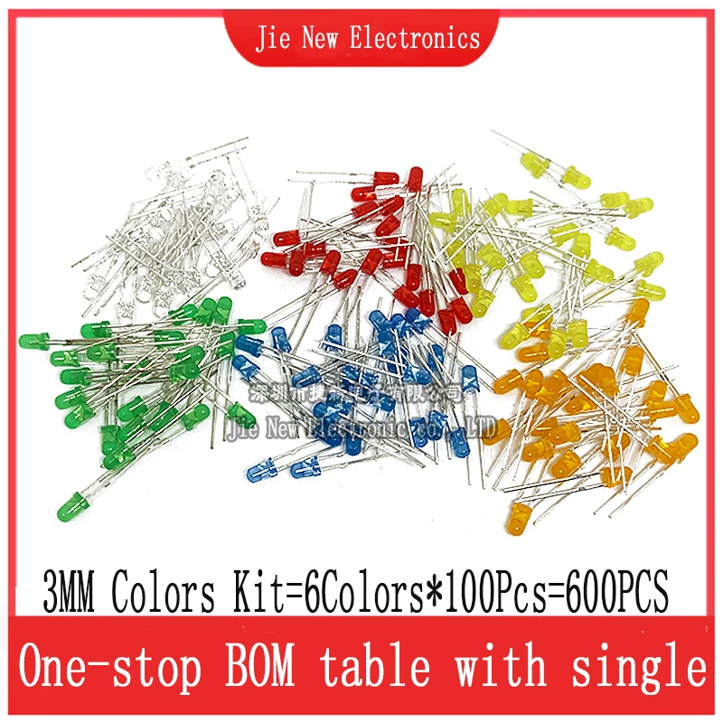 3MM 5MM Light Emitting Diodes Electronics Kit F3 F5 LED Diode Assorted Kit=600pcs White Green Red Blue Yellow Orange