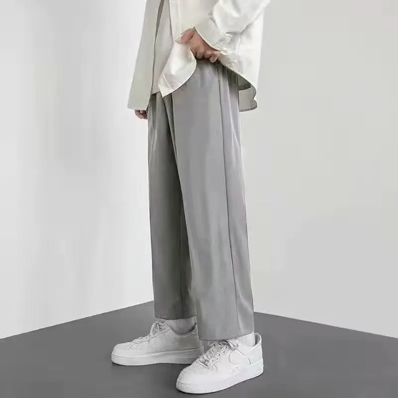 Bla Ice Silk Sports Casual Pants Men's Summer Thin Nine Points Loose Straight Trendy Sweatpants Polyester Fiber Straight Leg