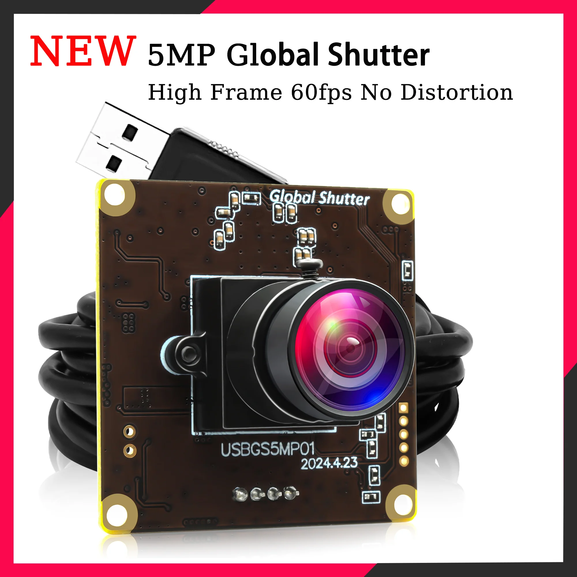 ELP 5MP USB Camera Global Shutter High Speed 60fps 1080P USB Camera Module for Raspberry Pi, Wide Angle HD 1944P Pro USB Webcam