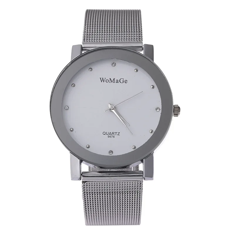 

Womage Watch Women Minimalism Watches White Dial Silver Mesh Band Quartz Wristwatches Ladies Girls Students Relogio Feminino