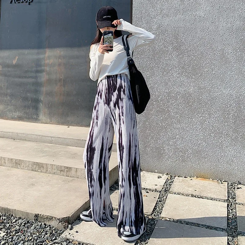 Calças femininas de fenda tamanho único outono novo em estética xxl harajuku estiramento confortável original todos médios calças femininas tie dye