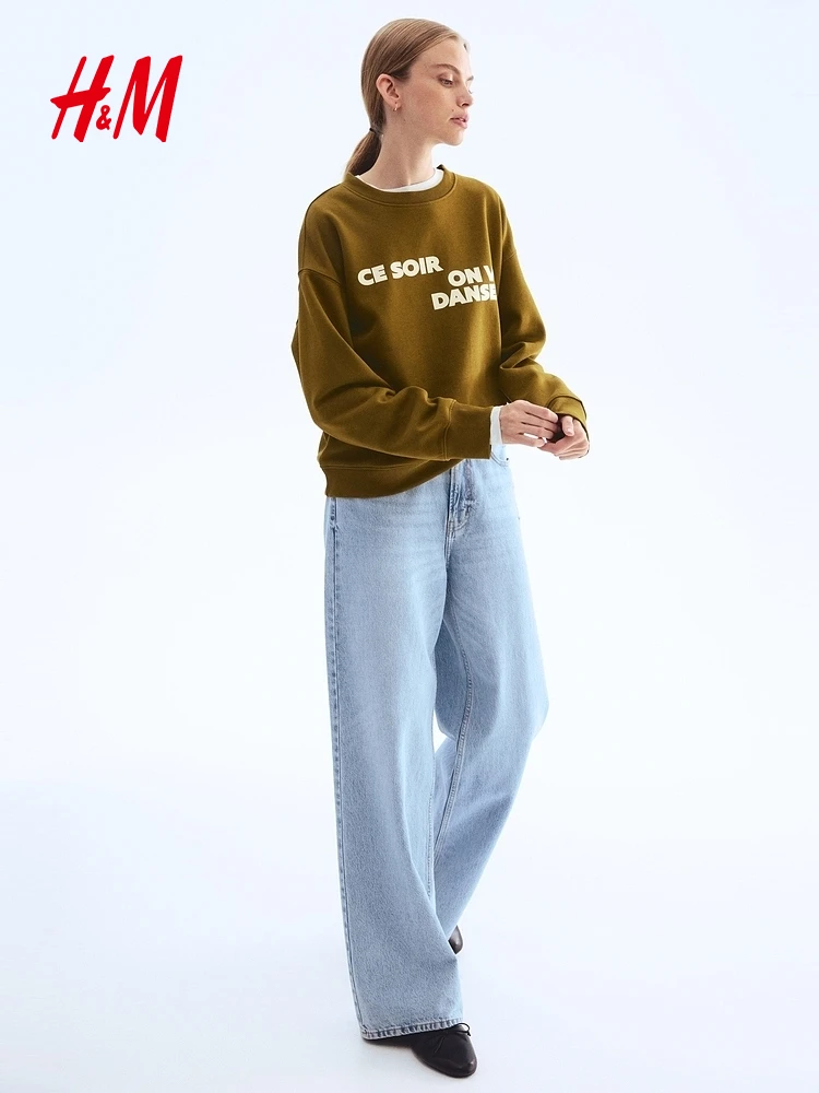 เสื้อสเวตเตอร์ผู้หญิง H&M ลำลอง สีแดง ลายพิมพ์ อเมริกัน สไตล์สวมหัว สำหรับฤดูหนาว ผ้าคอตตอนผสมโพลีเอสเตอร์ ใส่สบาย