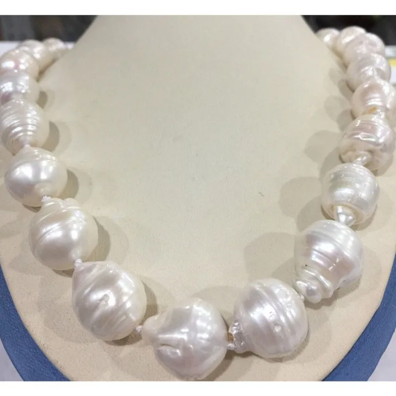 RARE HUGE 15X20mm Natural White Nanhai BAROQUE Pearl Necklace Personality Versatile Women's Necklace 18 Inches -