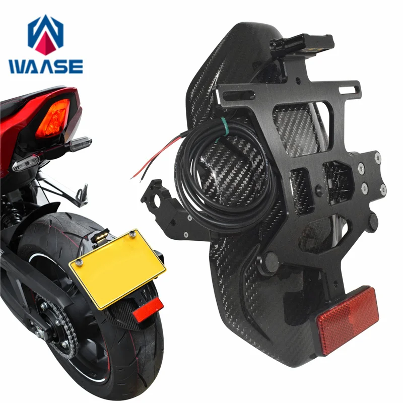 

WAASE For Honda CB650R CBR650R 2024 2025 Real Carbon Fiber Rear Fender Mudguard Splash License Plate LED Light Tail Tidy