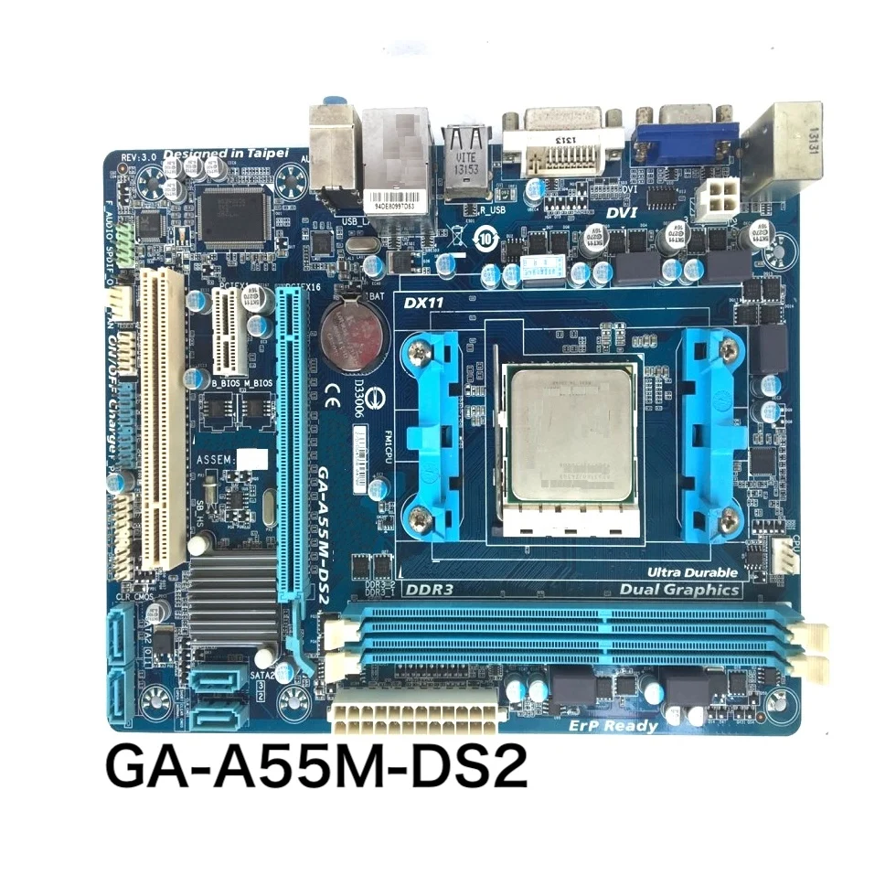 

For Gigabyte GA-A55M-DS2 Desktop Motherboard DDR3 DVI FM1 M-ATX Mainboard 100% Tested OK Fully Work Free Shipping