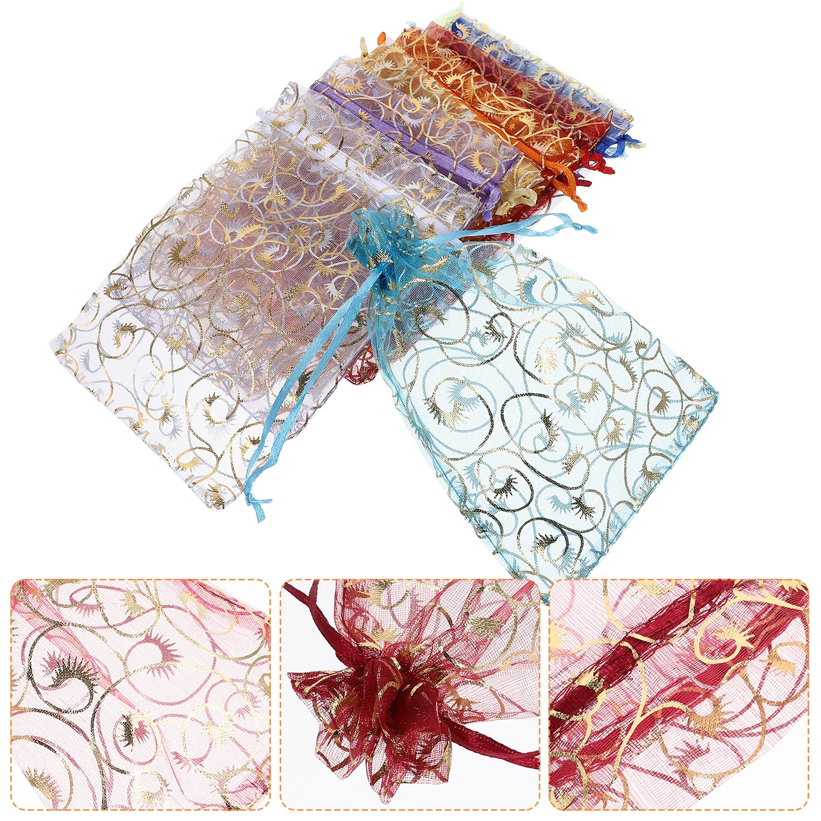 

100Pcs Eyelash Holder Bags Reusable Organza Drawstring Pouches for Jewelry Accessories Travel Storage