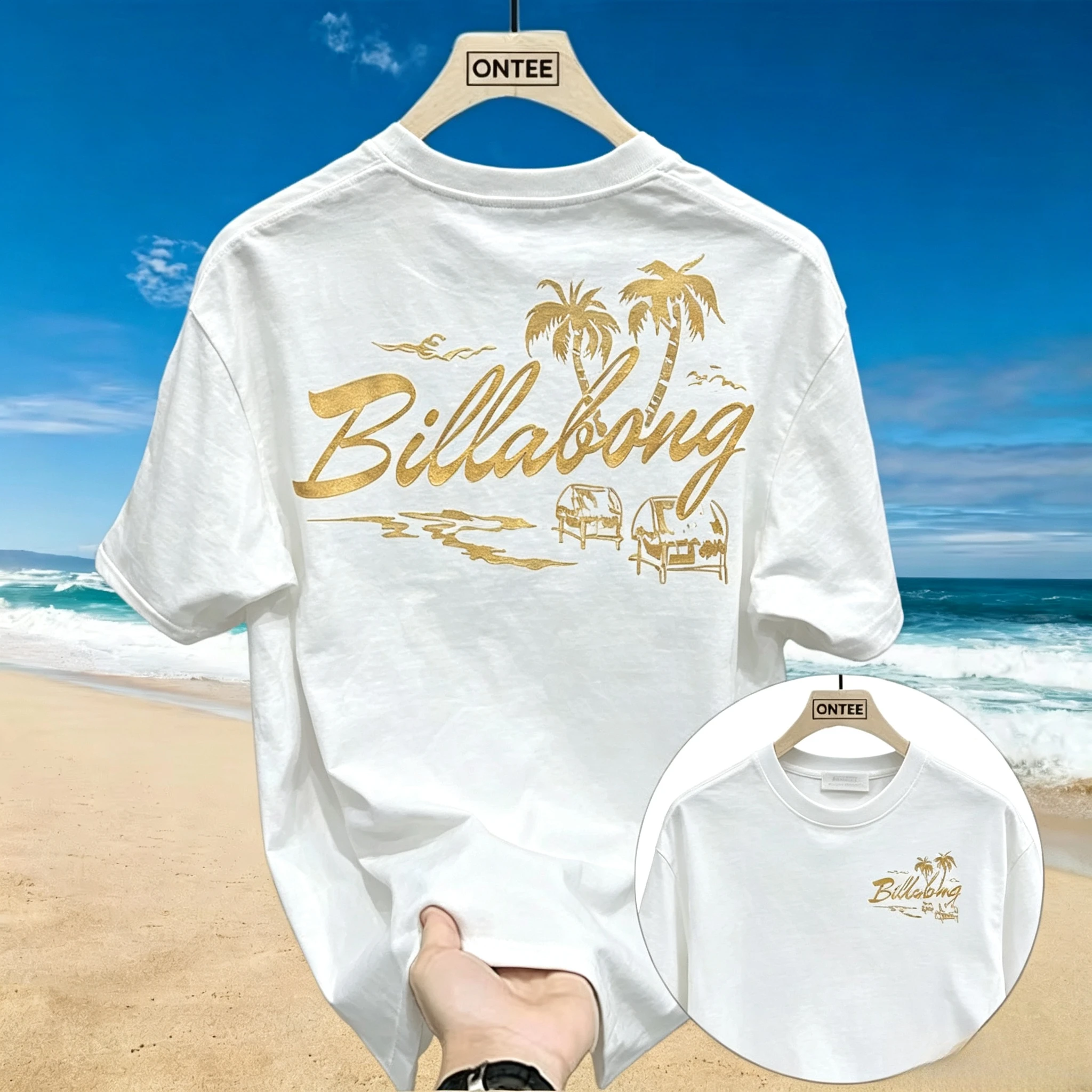Family Matching T‑Shirt Tropical Palm Tree Beach Scenery Dual‑Sided Print Parent‑Child Loose Casual Summer Streetwear Cotton Tee
