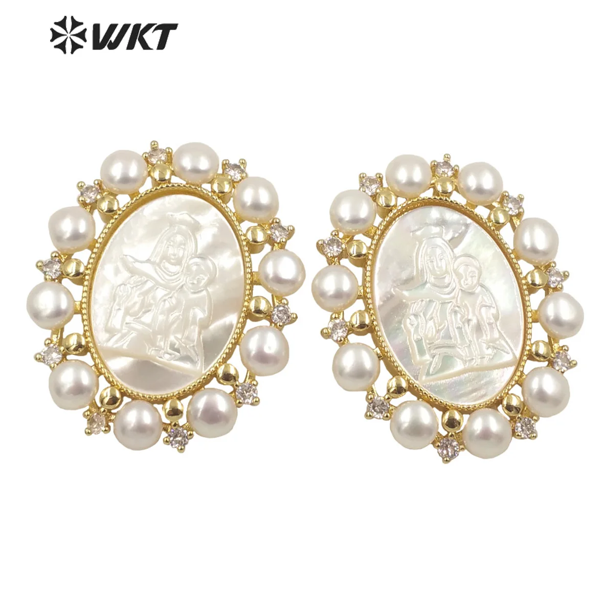 

WT-JP276 оптовая продажа, модный золотой ободок, религиозная микропаве, ракушка овальной формы, жемчужный шарм, подвеска для женщин, великолепный королевский стиль