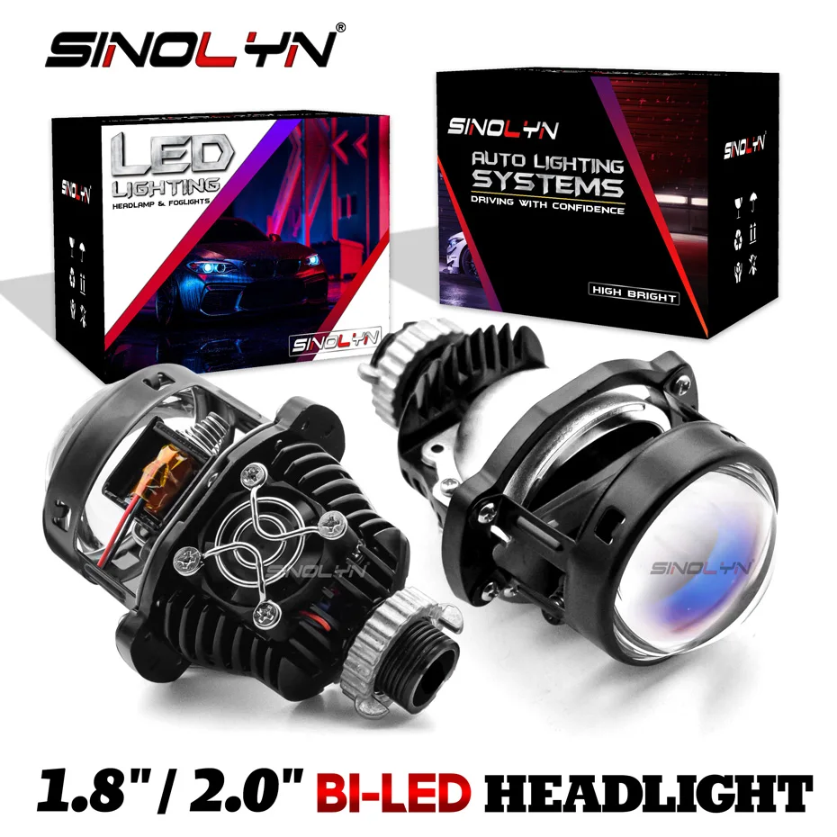 Sinolyn 1.8 2.0 Inch Blue Bi LED Projector Lenses For Headlights H7 H4 H1 9005 9006 9007 LED Lights Auto Car Lights Motorcycles