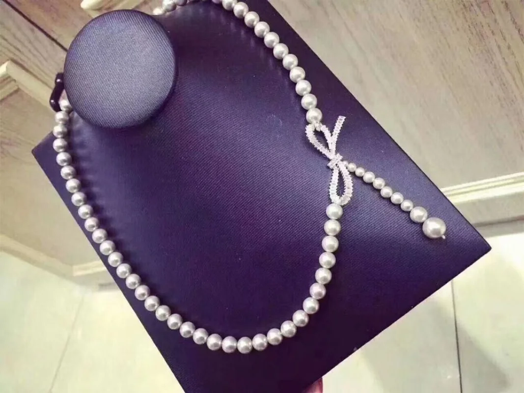 

gorgeous 8-9mm south sea round white pearl necklace 18inch 925s jewelry pearl necklace chains