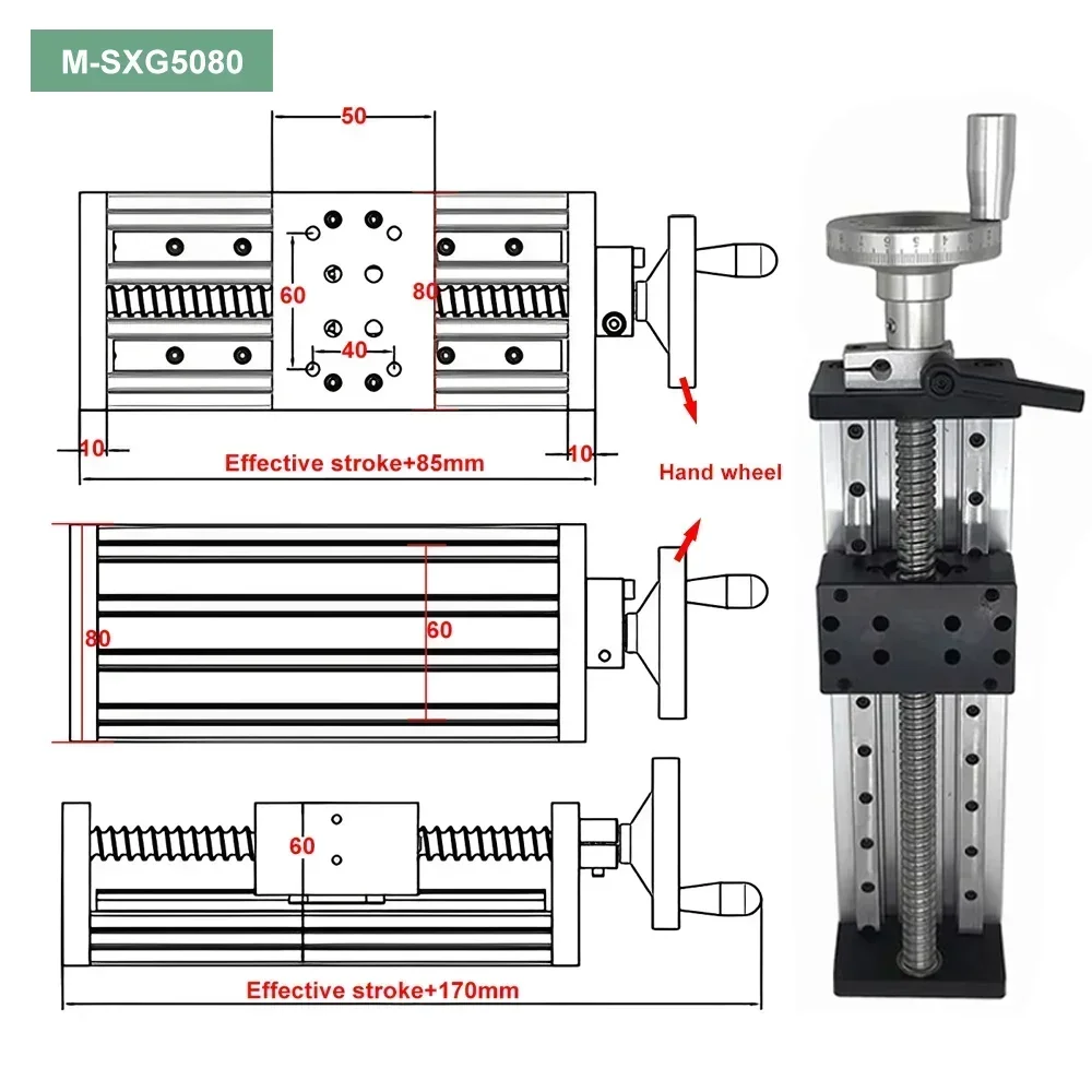 Mesa Deslizante Manual CNC, módulo de escenario de carril lineal de carga de 40KG, tornillo de bola SFU1605 C7 de carril simple o doble para metalurgia