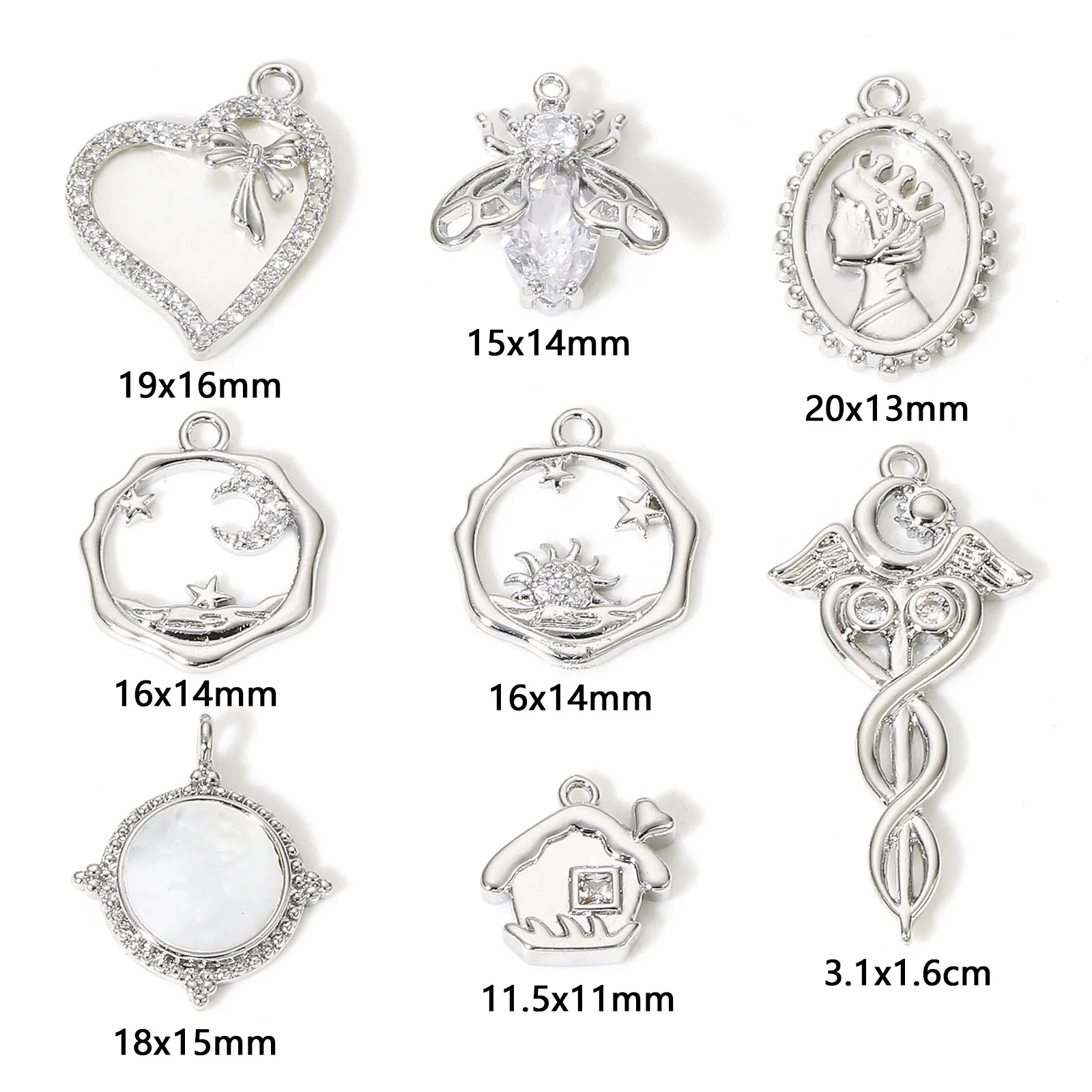 1pc Copper Charms Silver Color Heart Moon Star Rhinestone Pendant DIY Necklace Earrings For Women Party Jewelry Findings