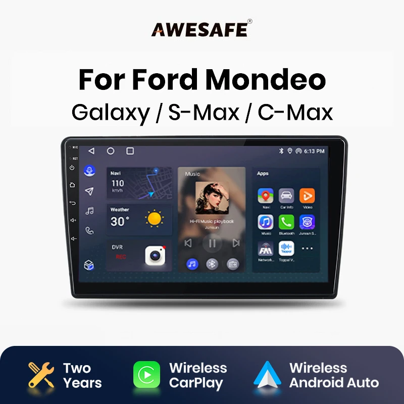 AWESAFE Wireless for Focus S-Max Mondeo Galaxy C-Max Kuga CarPlay Android Auto Radio 4G Car Multimedia GPS 2din autoradio