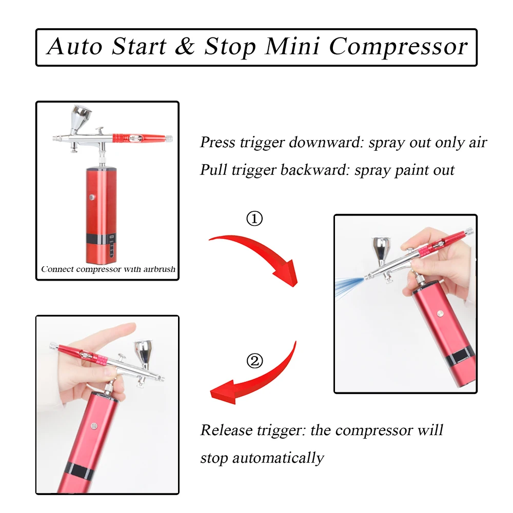 Imagem -02 - Kit Compressor Aerógrafo para Uso Doméstico Pistola Elétrica de Pintura Spray Caneta Profissional de Dupla Ação Faça Você Mesmo Nail Art Design Maquiagem Ferramenta Pneumática