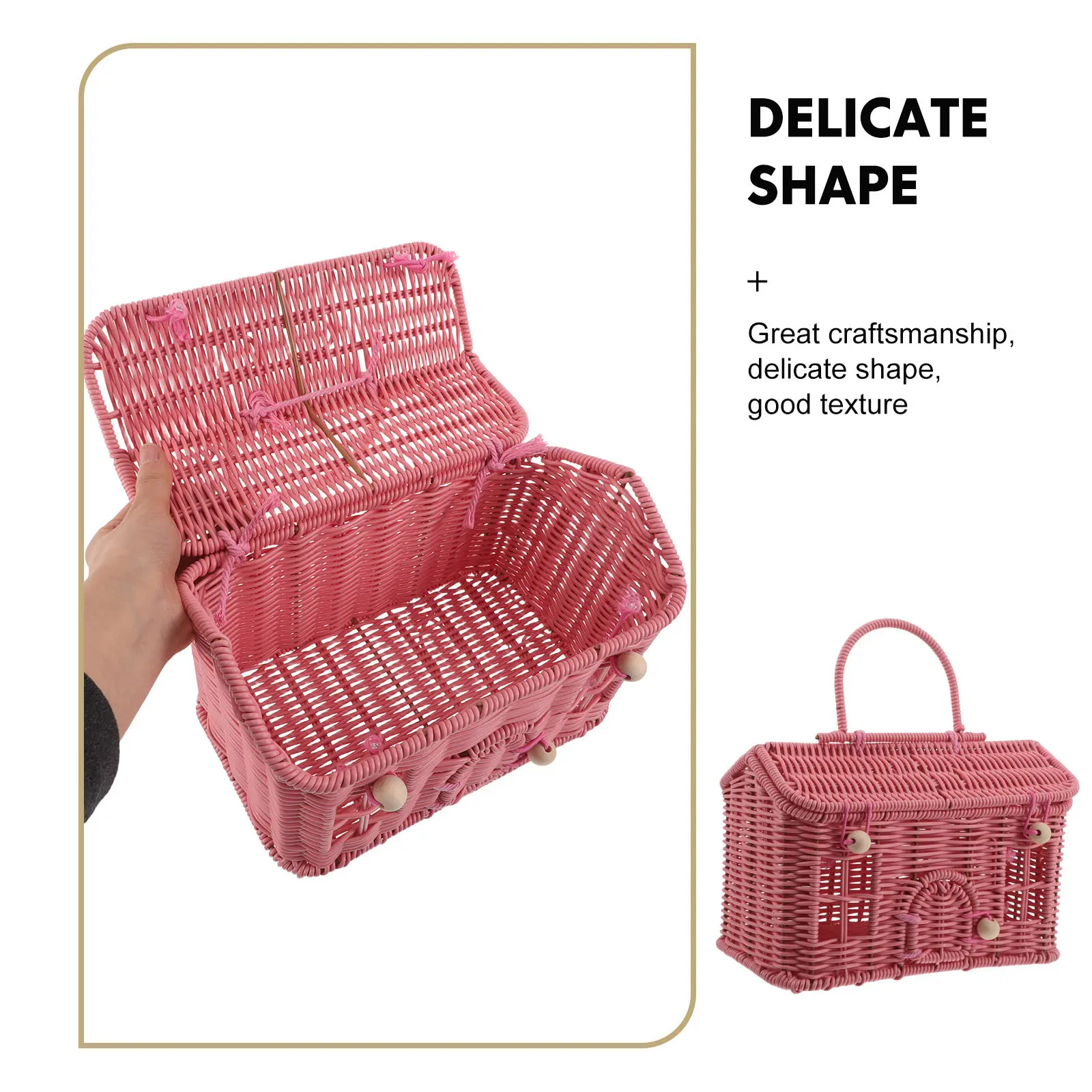 Imitation Rattan Woven Picnic -Shaped Handwoven Outdoor Storage Portable Basket for Garden Harvest Wedding Favors