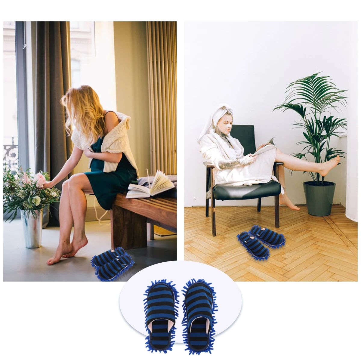 

1 Pair Chenille Cleaning Slippers For Hardwood Tile Floors Floor Clean Slippers Reusable Household Cleaning Tools Dust Mopping