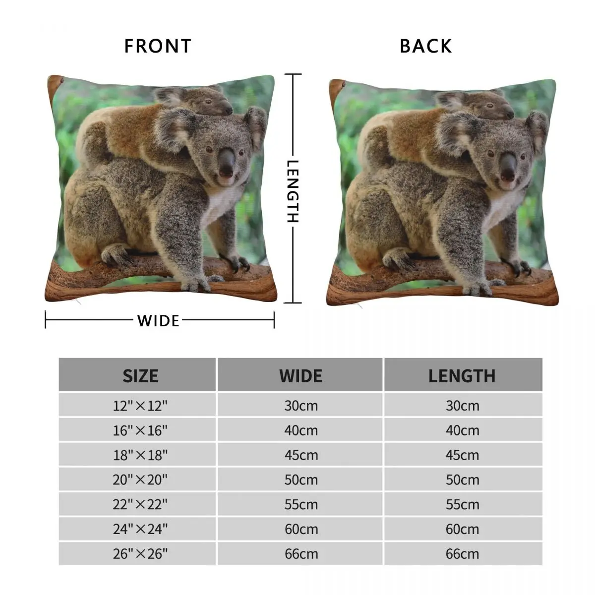 Koala And Joey Square Pillowcase Polyester Linen Velvet Printed Zip Decor Room Cushion Cover