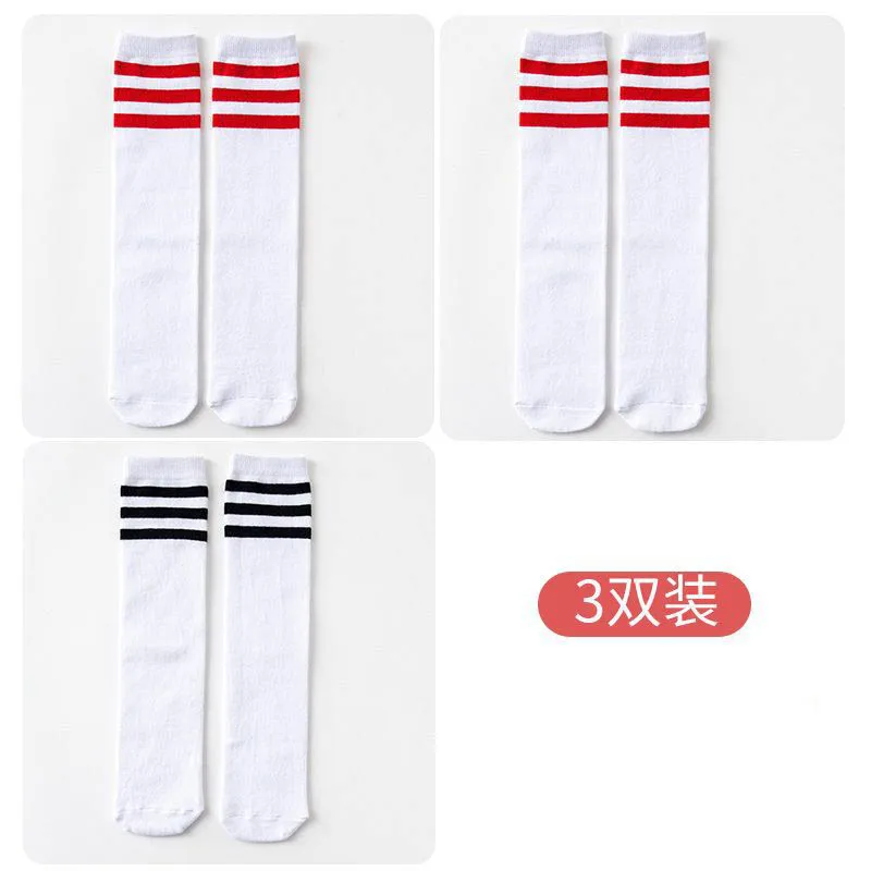 1/2/3Pairs Kinder Mädchen Kniehohe Baumwolle Socken Schwarz Weiß Drei-Linie Gestreiften Laufsport socken Fußball Golf Sport Socken – Detail 32