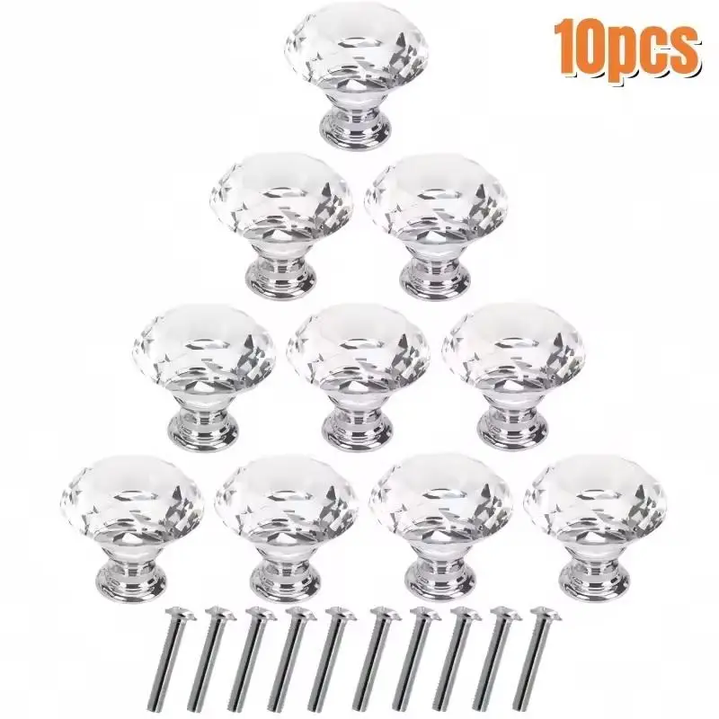 10Pcs 30mm Diamond Shaped Clear Acrylic Cabinet Knobs, Drawer Pull Handles for Kitchen Cupboard Wardrobe Door Hardware
