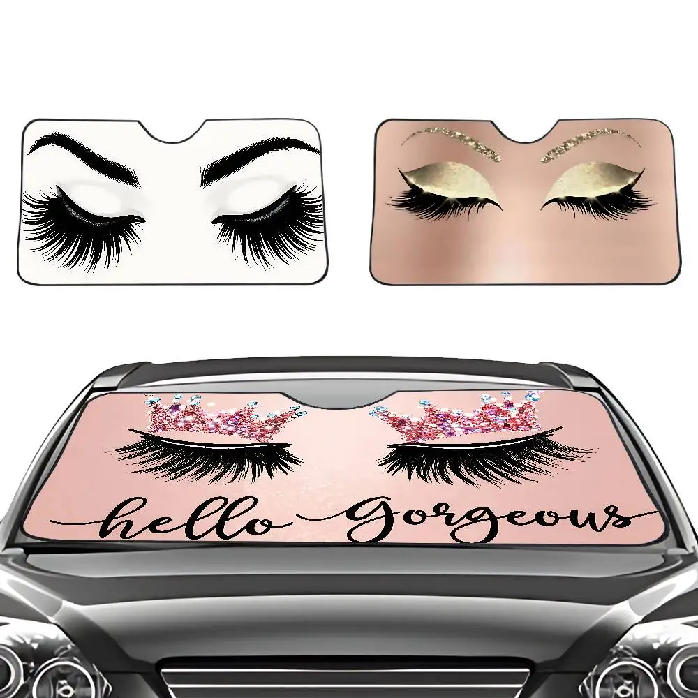 Gorgeous Pink Glittering Eyelash Car SunShade Windscreen Cover Windshield Car Window Sun Shade Auto Visor Car Accessories