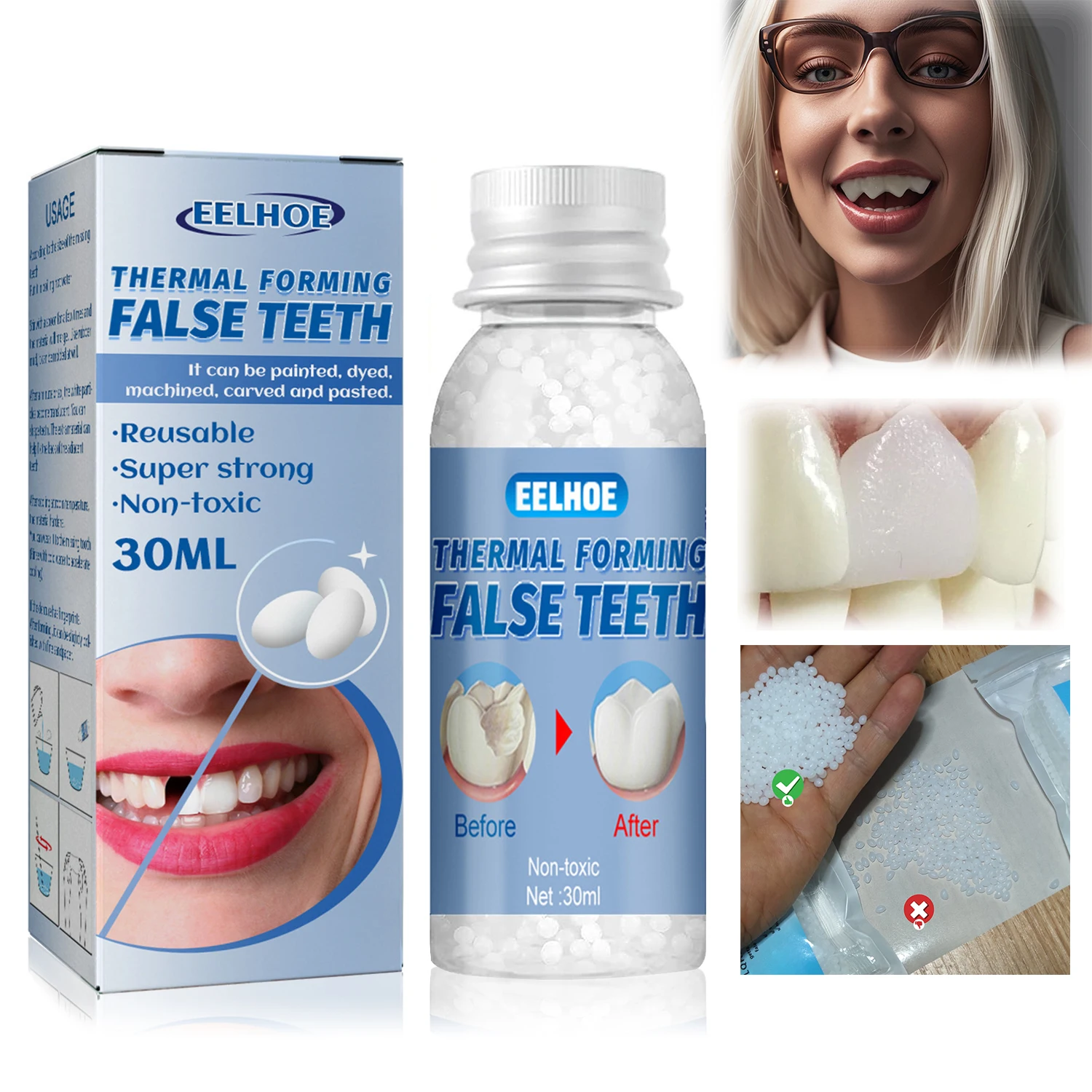 EELHOE Resina para Dientes Postizos, Encías Sólidas, Modificación de Materiales de Relleno Temporal, Odontología Restauradora, Higiene Bucal, Cuidado de Prótesis Dentales