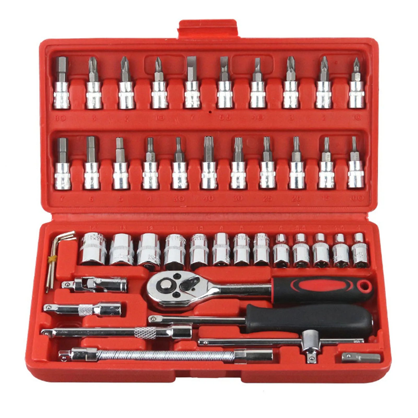 

46PCS Vehicle Repair Ratchet Screwdriver Tool Complete Polished Surface for Motorcycle Bicycles Electric Bikes Red