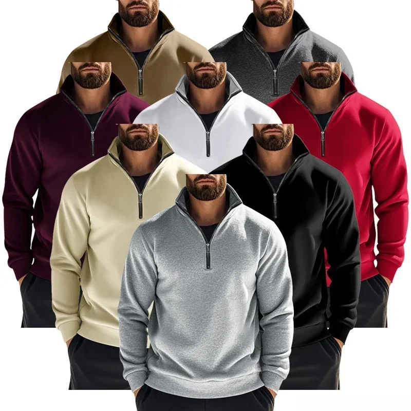 2027 New Male Brand Quality Thicken Warm Fleece Jacket for Men Zipper Neck Pullover Men's Sweatshirt Soft Shell Mens Jacket