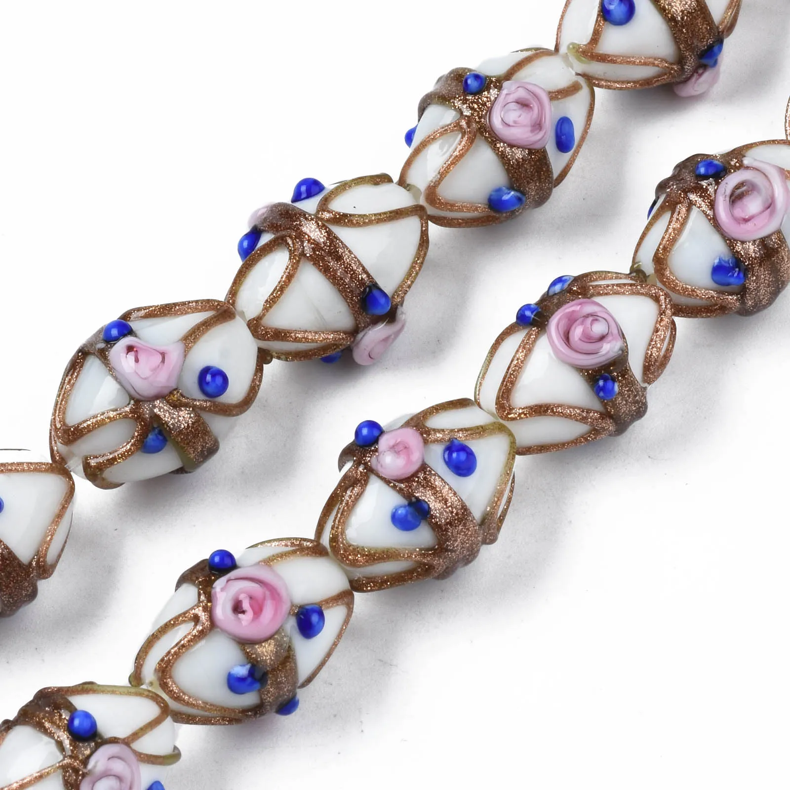 

30pcs Flower Oval Gold Sand Lampwork Beads Glass Loose Spacer Bead for Vintage Bracelet Necklace Earring DIY Jewelry Making