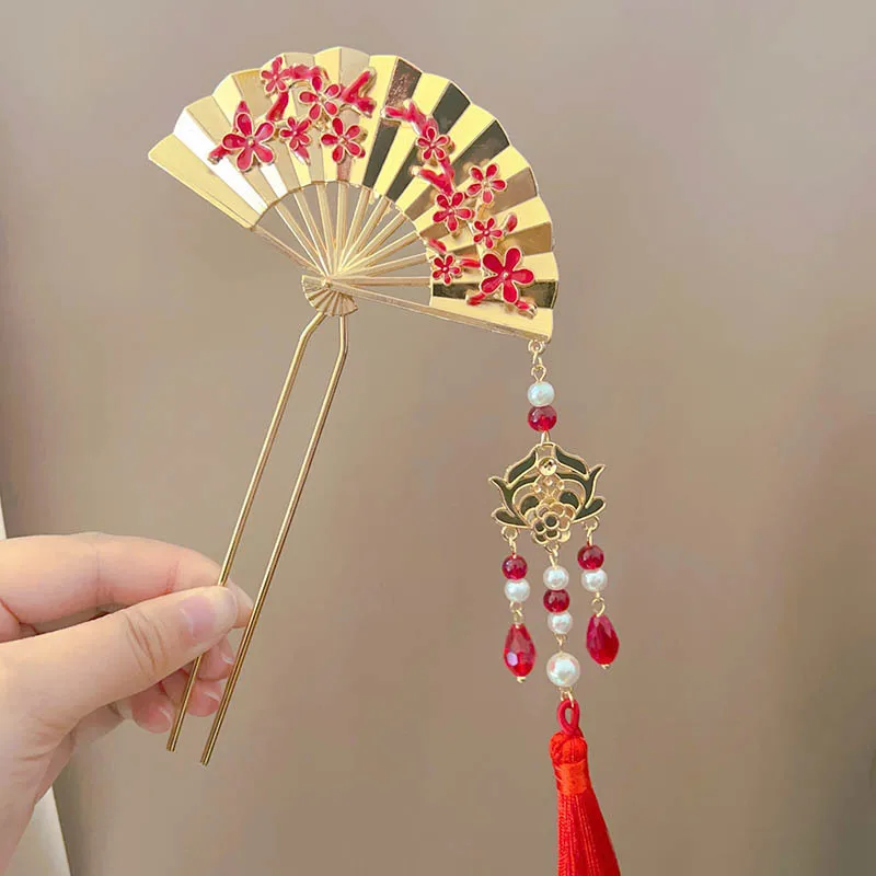 

Новый головной убор Xiuhe в китайском стиле, складная шпилька с цветочным веером, заколка с кисточкой из пшеничных ушей, высококачественный аксессуар для волос