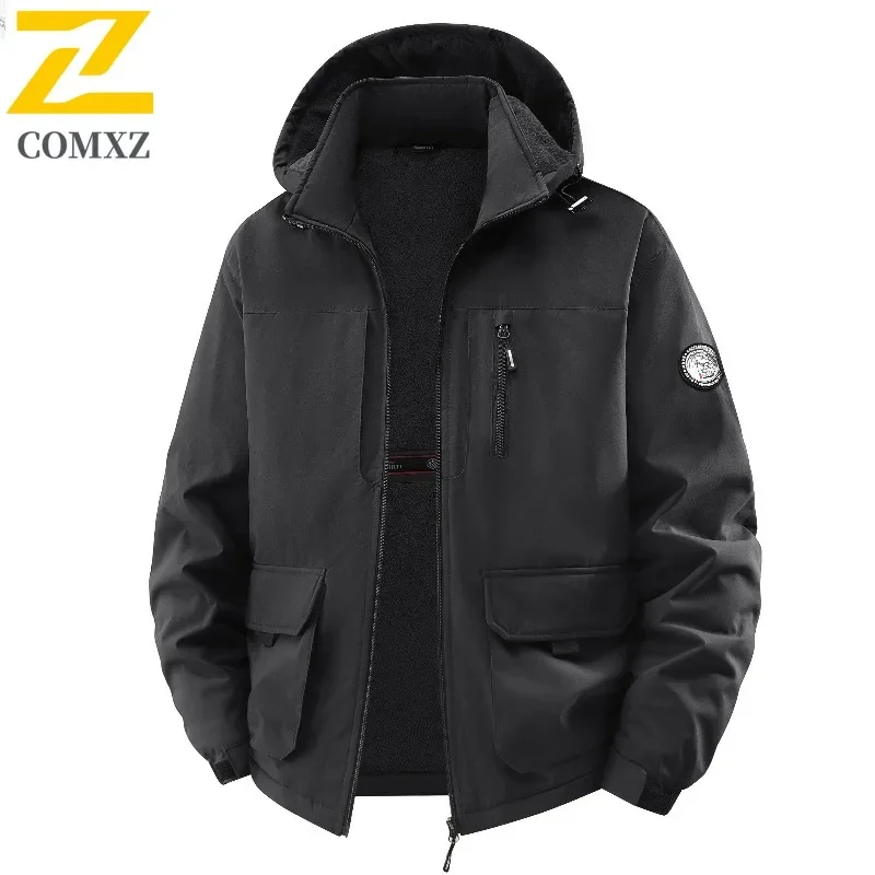 

COMXZ Мужская куртка 2025 Повседневная куртка с капюшоном для путешествий на открытом воздухе Утолщенное теплое пальто Уличная мода Комфортная легкая осенне-зимняя одежда
