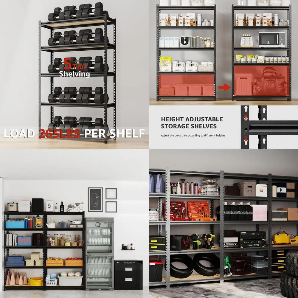 

5-ярусный металлический стеллаж для хранения, регулируемая полка для гаража, кухни или подвала, 35Ш x 15.8Г x 72В, черный