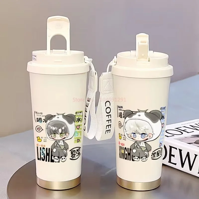 Amor e espaço profundo sylus rafaye zayne presentes copo isolado palha de aço inoxidável grande capacidade dos desenhos animados café frio bebida dupla