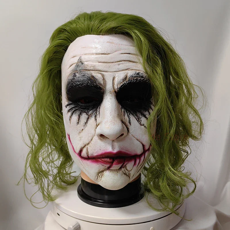 2024 o cavaleiro escuro coringa cosplay máscara de cabelo verde festa de halloween unisex adulto um tamanho máscara de látex palhaço morcego cavaleiro