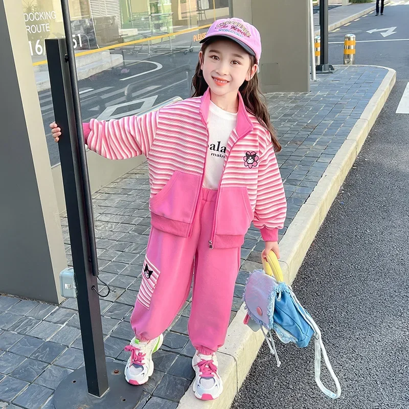 Sanrio-Chaqueta de manga Kuromi con dibujos animados, conjunto de pantalones largos Ins, bonito conjunto de dos piezas, abrigo de béisbol informal, regalos para niñas dulces para niños