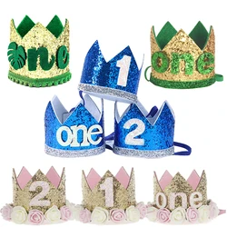 Gorros de fiesta de primer cumpleaños para niño y niña, gorros de fiesta de 1 año, gorros de corona de cumpleaños