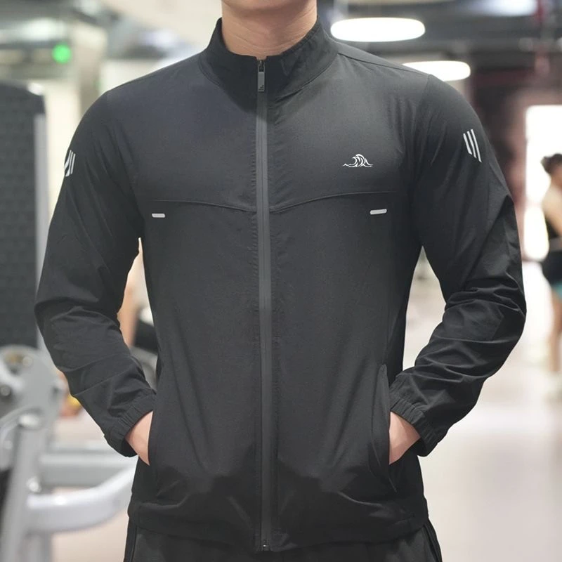 

Men's coat Spring slim-fit stand-up collar jacket windproof waterproof outdoor running fitness Jogging bicycle elastic quick dry