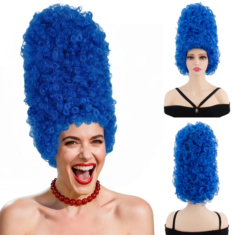 

40cm Honeycomb Synthetic Wig Suitable for Maggie Simpson Cosplay Stage Performance Costume Party High-Style Blue Curly Hair