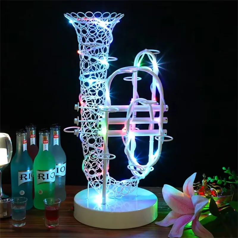 High-End Bespoke LED Bottle Display RackCreative Saxophone Bar KTV LED Cocktail Glass Holder Bullet Glass Wine Holder Led Shot G